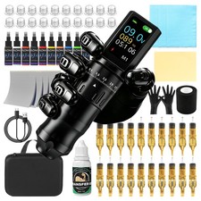 Wireless Tattoo Kit Complete Rotary Pen Machine 1200mAh Power Paper Needles Ink picture