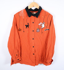 Bobbie Brooks Halloween Shirt Women's 3X Orange Check Ghost Cat Embroideries picture
