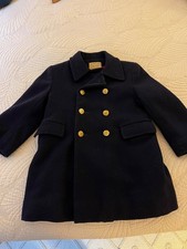 Vintage 50s Boy's Navy Blue Wool Winter Coat, Size 4 picture