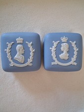 Wedgwood Jasperware 1953 Coronation Pale Blue Square Trinket Dishes Set of 2 picture
