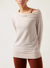 ATHLETA Light Gray Heather Studio Barre Sweatshirt Top Open Shoulder XL Tall picture