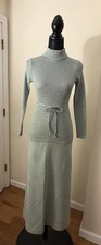 Vintage 70s Ami Jr Metallic Knit Turtleneck Dress Set Mint Green Lurex Shimmer 5 picture