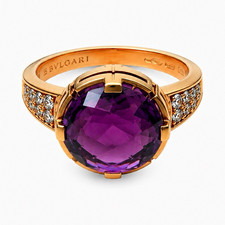 Bvlgari 18K Rose Gold Parentesi Amethyst Diamond Accent Ring Size 6 Signed picture
