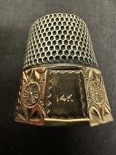 Antique Goldsmith Stern Sterling Silver w/ 14k Gold Band Thimble size 11 c1880's picture