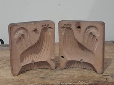 ANTIQUE 19C TWO PIECE TREENWARE MOLD~FOLKY ROOSTER~EARLY WOODENWARE picture