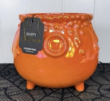 🧡🖤NWT Happy Halloween Orange Iridescent  Ceramic Witch’s Cauldron Candy Bowl￼ picture