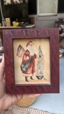 Signed Ann Rea Santa Claus Christmas Oil On Velvet Theorem Painting Folk Art  picture
