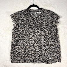 Isabel Marant Etoile Layona Top Women 36 Small Black Tan Floral Ruffle Parisian picture