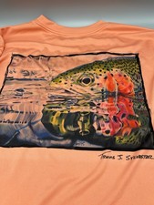 Fincognito Men's Sun Protective Fishing Shirt Peach Rainbow Trout - Size XL picture