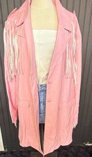 Athina Women’s Pink Western Fringe Belted Collared Mid-Length Jacket Size 2X picture