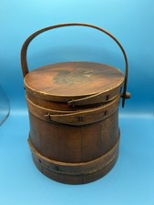 Primitive Antique FIRKIN Wooden Sugar Bucket Squirrel Decoration Tapered VG+++ picture