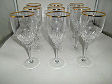 Beautiful Set of 9 Gorham Diamond Gold pattern Cut Crystal 10 oz. Water Stems picture