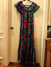 Vintage Hilo Hattie Womens L Off-Shoulder Floral Hawaiian Maxi Dress 100% Cotton picture