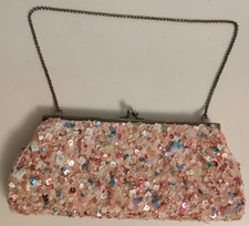 Vintage K.C. Malhan Pink Sequin Evening Clutch Bag | Beaded Party Purse India picture