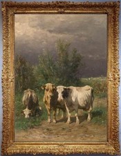 Handmade Old Master-Art Antique Oil Painting Animal Portrait cows on canvas picture