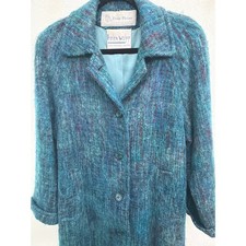 Vintage Evan Picone Mohair Teal Blue Belted Coat Union Made USA Medium picture