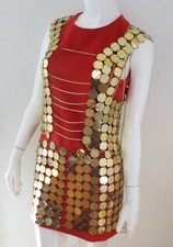 Vintage 1960s Gold Tone Metal Disc Chain Mail Vest Top & Skirt Dress Paillette picture