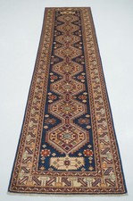 3x10 ft Blue Kazak Afghan Hand knotted Wool Runner Rug picture