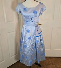 50's 60's Lorrie Deb Blue Formal Midi Dress Bow Party Prom Classic  Size 11 picture