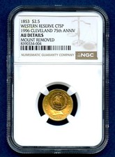 1853 NGC AU Details $2.5 Gold Eagle Western Reserve Counterstamp 1996 75th Ann. picture