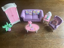 Vintage 1996/97 Barbie Folding Pretty Living Room Furniture Set PURPLE picture