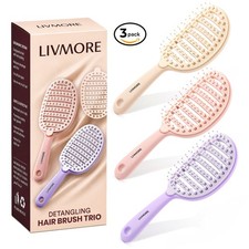 Set of 3 pcs Detangler Hair Brushes Wet Dry Hairs Pink Purple Cream picture