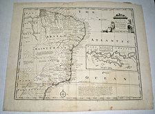 1747 Emanuel Bowen Map of Brazil ~ Captainships ~ Portuguese gold rush picture