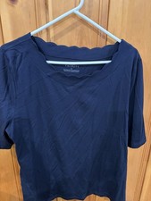 Talbots Women's Scalloped  NWT Navy Shirt Short Sleeve XL Pima Cotton picture