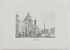 Original 19th Century Antique Print Piazza Navona Rome Blind Stamp Engraving picture