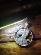Vintage 1937 Walking Liberty Cut Out Silver Coin Pendant Sterling Silver Bail picture