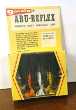 VINTAGE GARCIA ABU-REFLEX 5 FISHING LURES IN ORIGINAL BOX AND ORIGINAL PACKAGING picture
