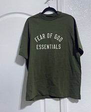 Fear of God Essentials Men's Jersey Crew Neck Logo Tee Green Short Sleeve picture