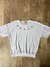Vintage 80s Club USA White Short Sleeve T-shirt Gold Embroidered Stars M picture
