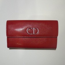 Dior Women’s Red Wallet CD Logo Flap Snap, Purple Interior, Zipper Coin picture