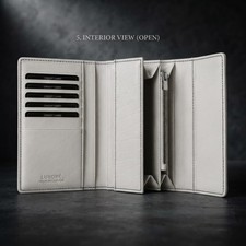 White Crocodile Embossed Cowhide Leather Long Wallet | Black Stitching picture