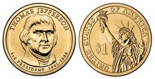 2007 P&D Thomas Jefferson Presidential $1 Golden Dollar Coin – Circulated/Shiny picture