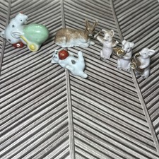 Vintage Lot of 6 Miniature Ceramic Animal Figurines Chicken, Cat, Deer, & Pigs picture