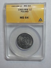 SL-34: POLAND,1965 MW, 1 Zloty, ANACS MS64, Cert 4936567 picture