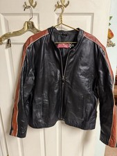 Vnt Zip Y2k Wilsons Leather XL Moto Jacket Black/Orange Cafe Racer 46x27 picture