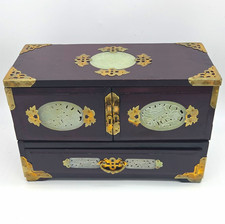 Vintage Chinese Wood & Carved Jade Jewelry Box Armoire - 100% Complete Set picture