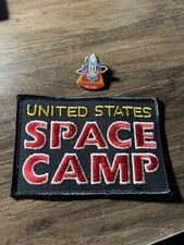 VINTAGE - UNITED STATES SPACE CAMP NASA PATCH AND SPACE SHUTTLE 20 YEARS PIN picture