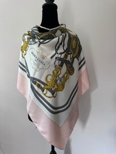Hermes Silk Scarf Carré 90 Pink White Hand Rolled Made in France picture