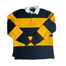  Vintage Polo Ralph Lauren Striped Rugby Long Sleeve Shirt Yellow Blue Men’s L picture