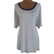 Striped Tee Coin1804 Los Angeles Women's 3X Navy White Scoop Neck NWT Top Blouse picture