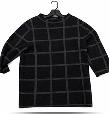 Eileen Fisher 100% Merino Wool Check Knit Crewneck 3/4 Sleeve Pullover S/P picture