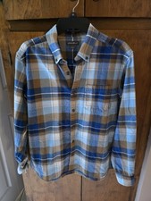 Eddie Bauer Men's L Regular Plaid Flannel Cotton Button-Down Shirt Pockets picture