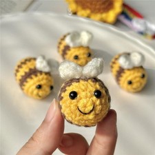 5pcs Handmade Crochet Bee Keychain Set Knitted Mini Bees Bag Car Charms Gift picture