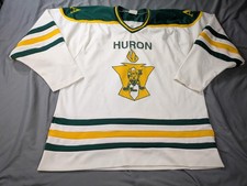 Vintage Huron High Hockey Jersey Men 60 White Green Ann Arbor Pedersons Made USA picture