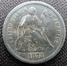1873 S Seated Liberty Half Dime- Scarce San Francisco Mint H10C w/ Residue picture
