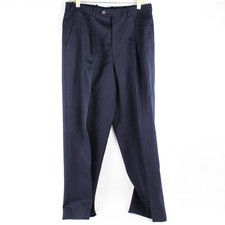 Vintage Nordstrom Navy Blue Pleated Tapered-Leg Wool Dress Pants Men's Size 32 picture